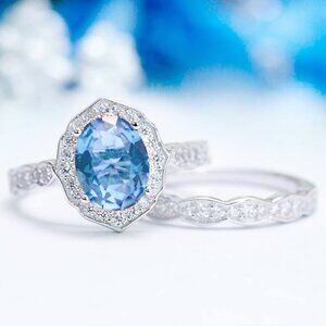 Blue Topaz  Gemstone ring set, size 7, 925 Sterling Silver Charmed Aroma